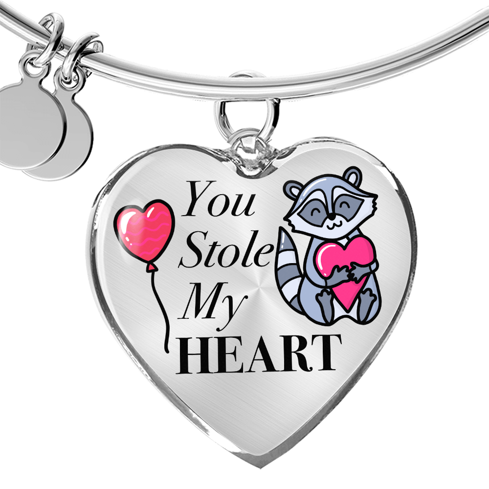 You Stole My Heart with Heart Balloon and Cute Raccoon - Heart Bangle Bracelet