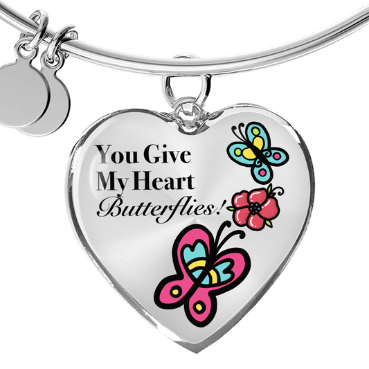 You Give My Heart Butterflies - Heart Bangle Bracelet